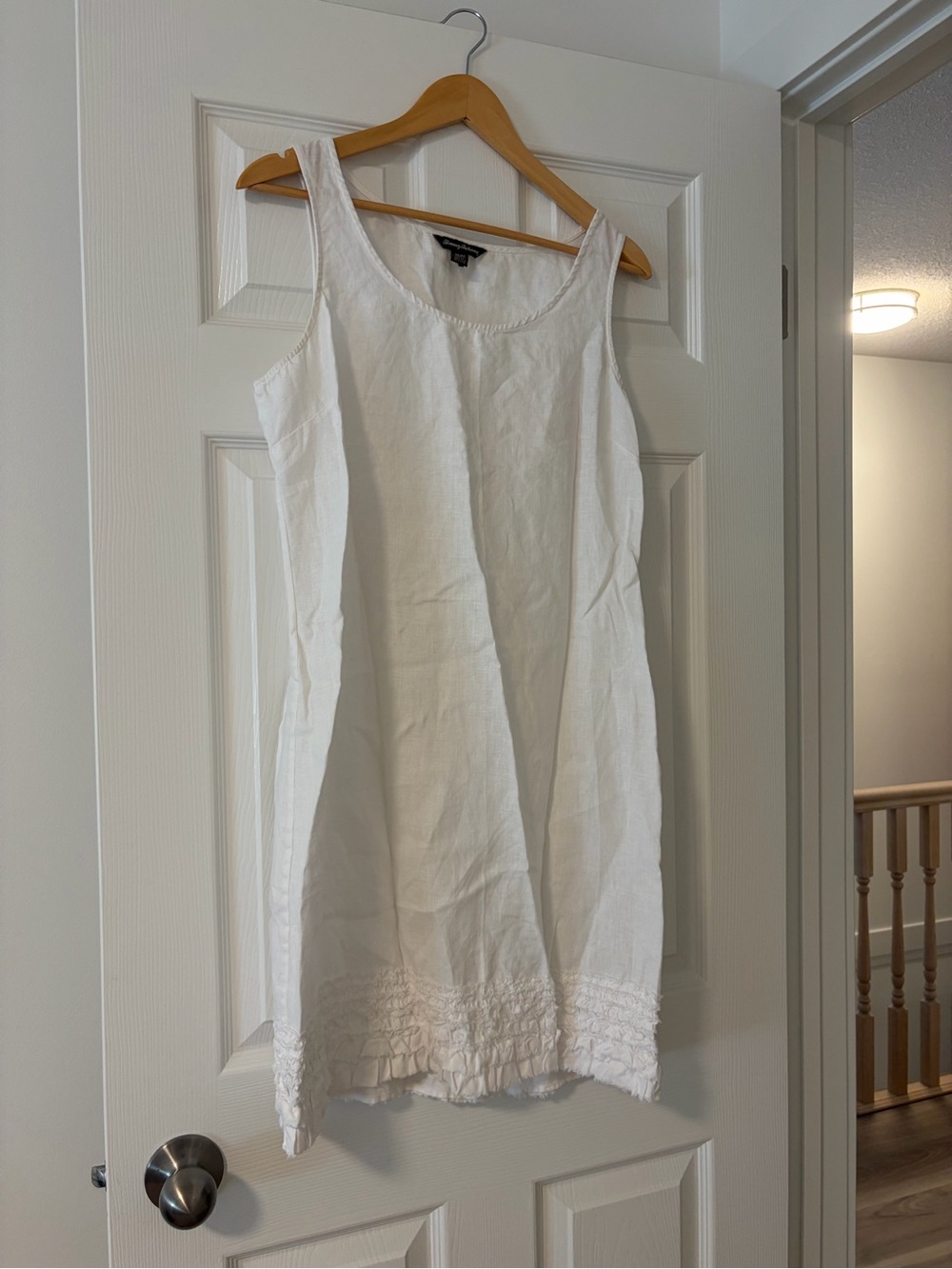 Tommy Bahama White Sleeveless Linen Mini Dress with Ruffle Trim
